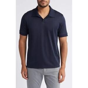 Theory Malden JC Atlas Pique Polo Shirt Mens L Navy Minimalist Short Sleeve